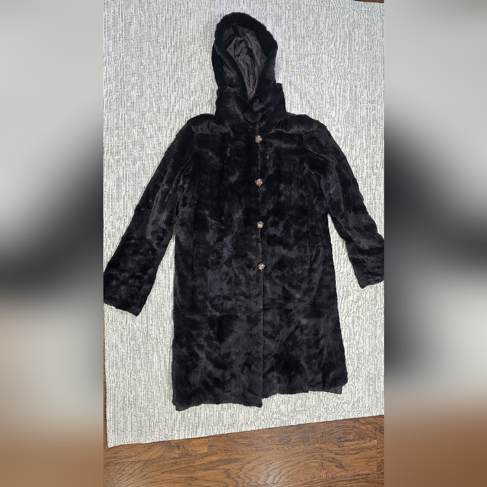 Vintage Real Mink Fur Coat – Size 12 – Reversible Double-Face – Removable Hood